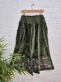 Velvet Embroidered Wide Leg Trousers