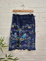 Velvet Embroidered Midi Skirt