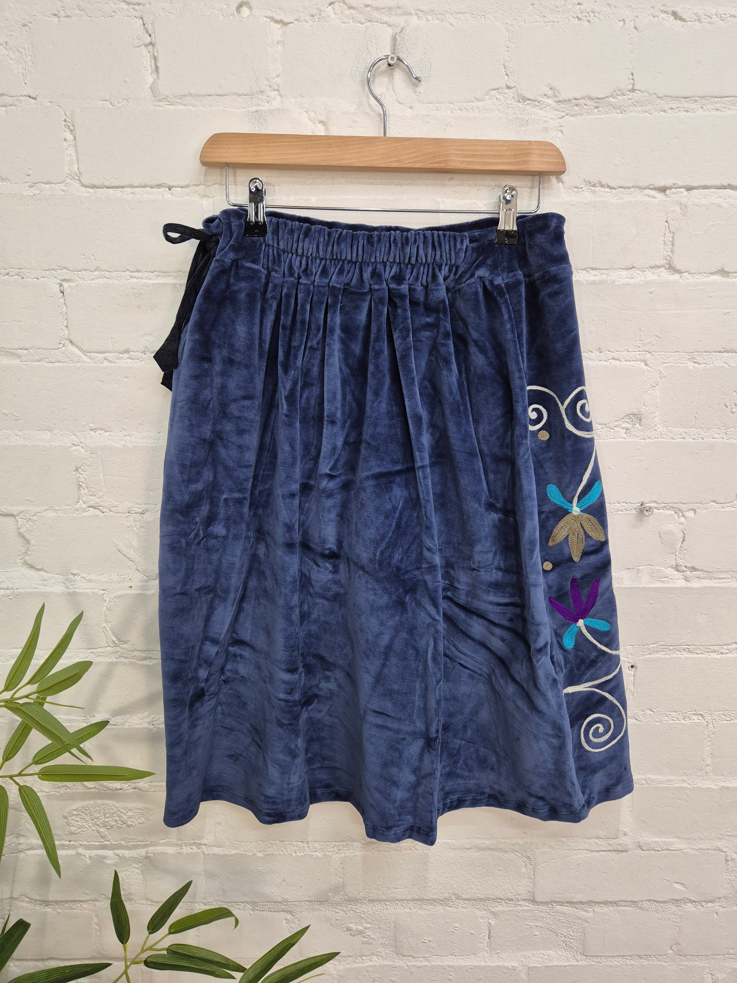 Velvet Embroidered Midi Skirt