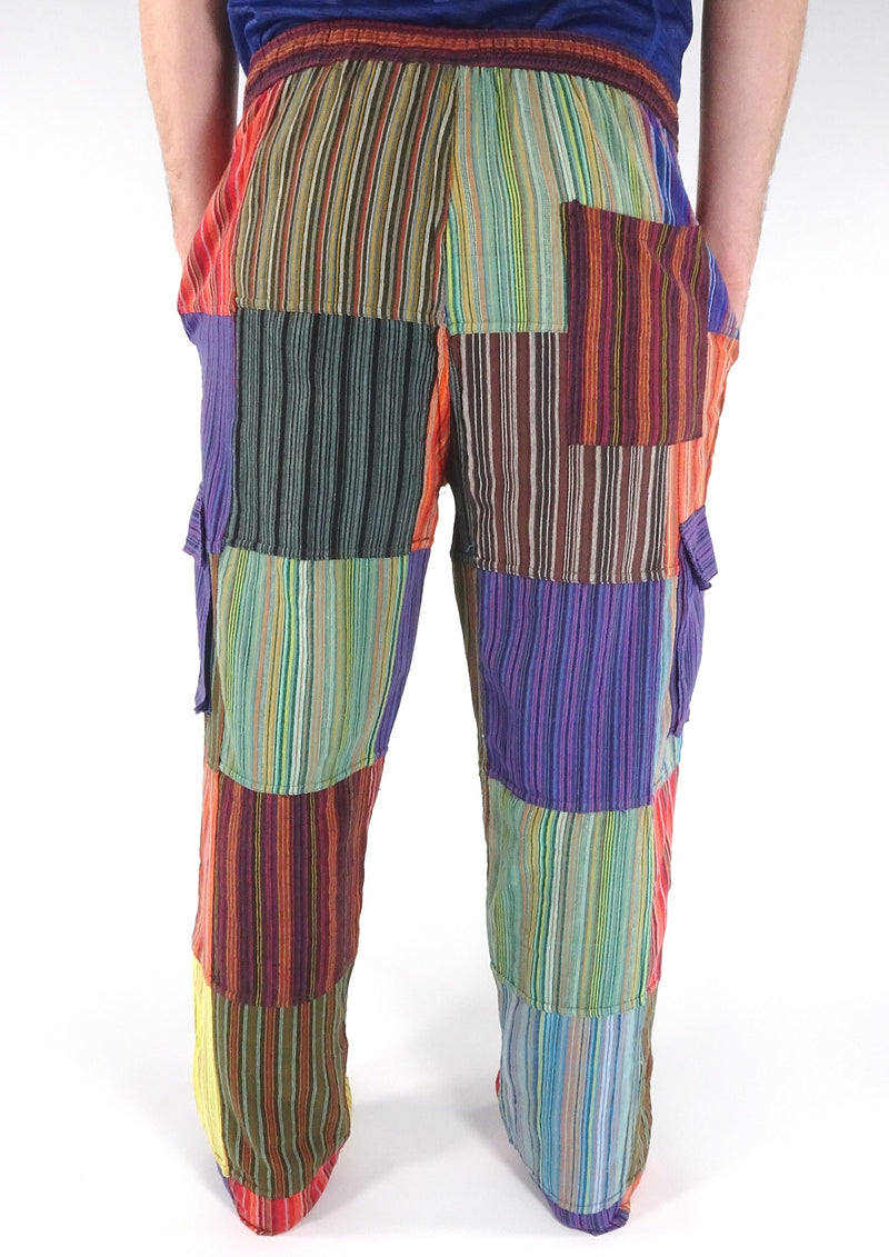 Multi Patchwork Stripe Cargo Pocket Trousers
