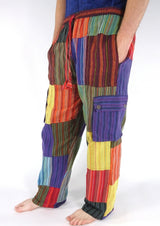 Multi Patchwork Stripe Cargo Pocket Trousers