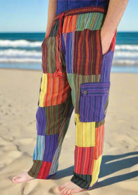 Multi Patchwork Stripe Cargo Pocket Trousers