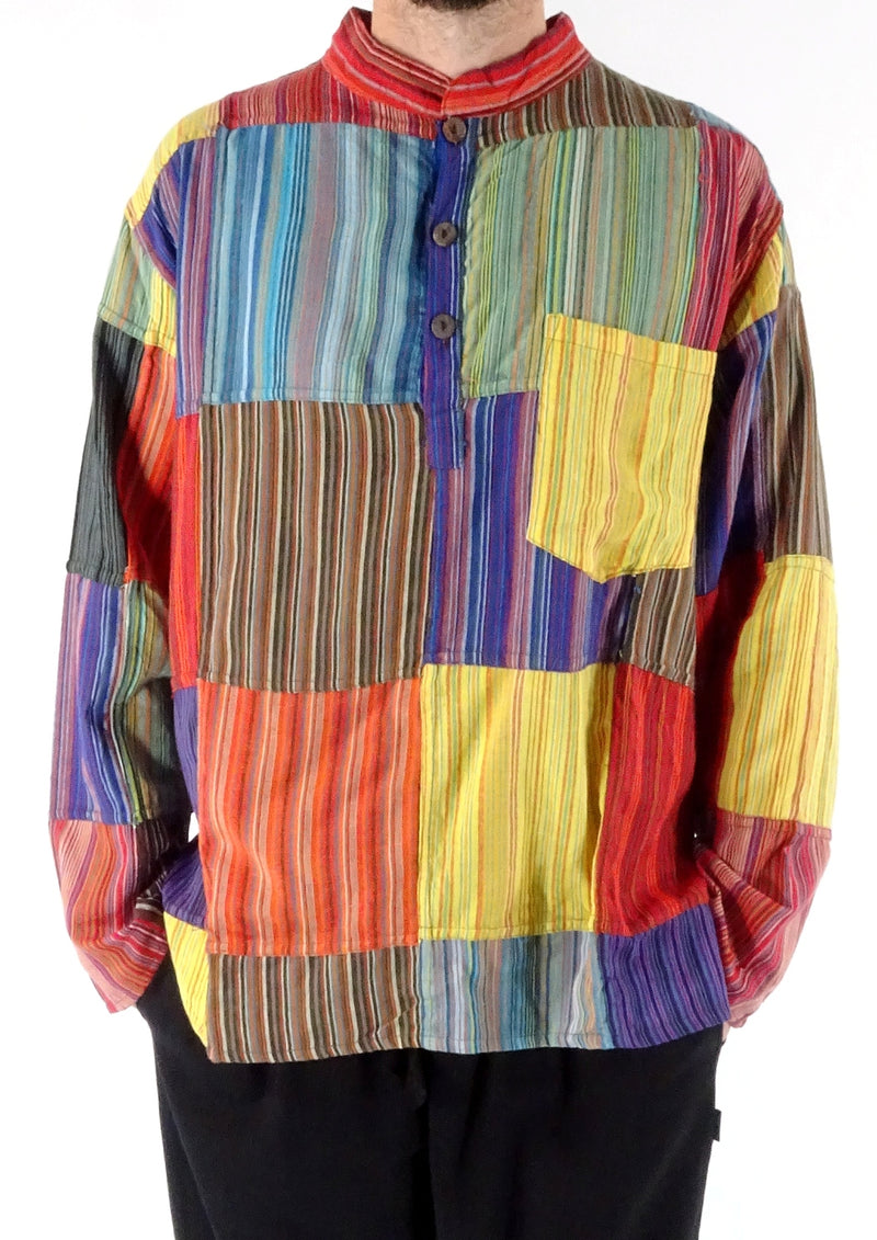 Multi Patchwork Stripe Three Button Shirt