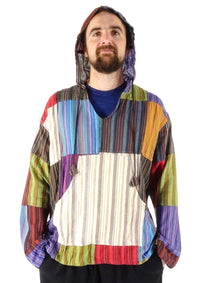 Multi Patchwork Stripe Hooded Top