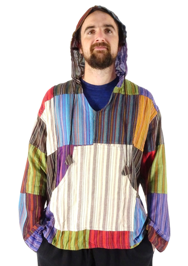 Multi Patchwork Stripe Hooded Top
