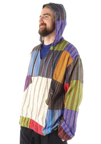 Multi Patchwork Stripe Hooded Top