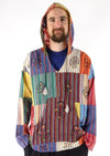 Multi Patchwork Stripe Screen Print Hooded Top