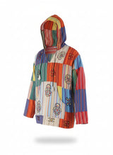 Multi Patchwork Stripe Screen Print Hooded Top