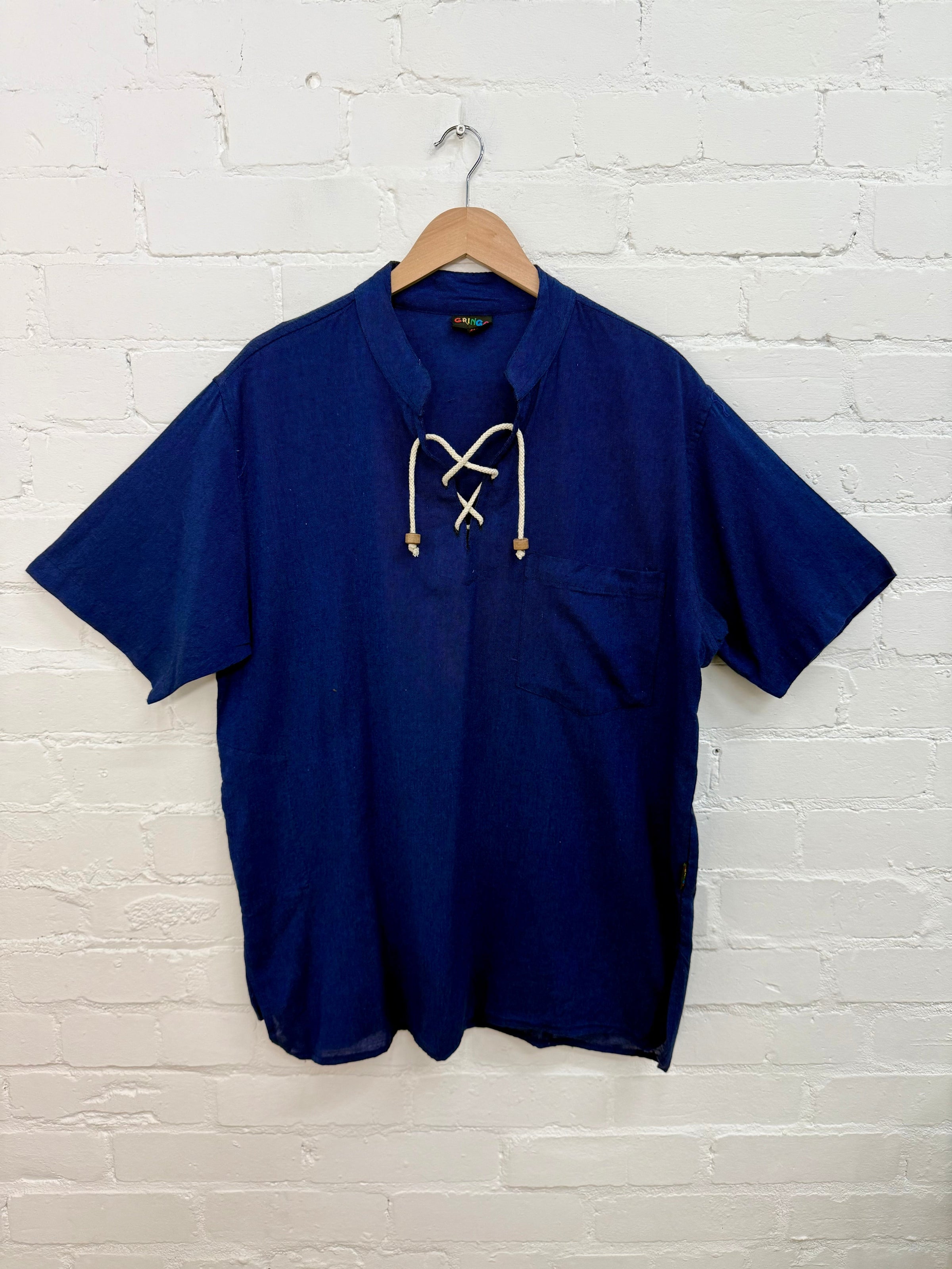 Plain Lace Up Short Sleeve Kurta