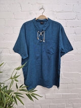 Plain Lace Up Short Sleeve Kurta