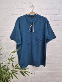 Plain Lace Up Short Sleeve Kurta