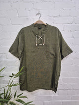 Plain Lace Up Short Sleeve Kurta