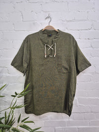 Plain Lace Up Short Sleeve Kurta