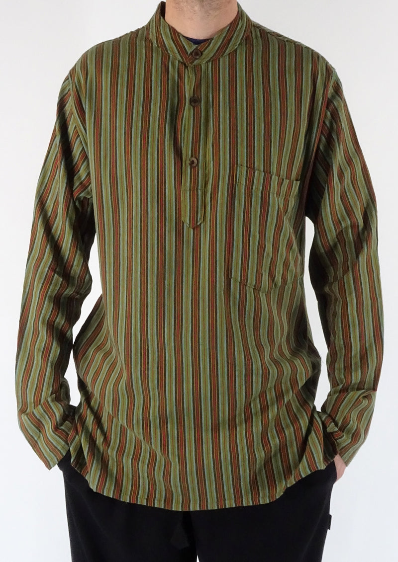 Stripe Cotton Three Button Shirt