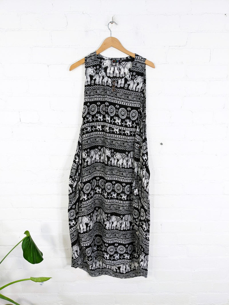 Assorted Elephant Print Midi Dress