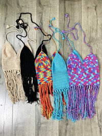 Crochet Halter Neck Top With Fringing