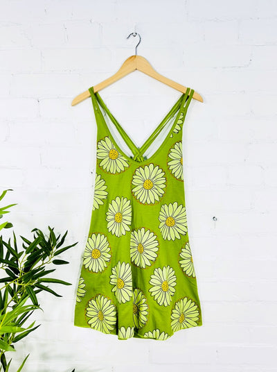 Daisy Print Short Strappy Dress