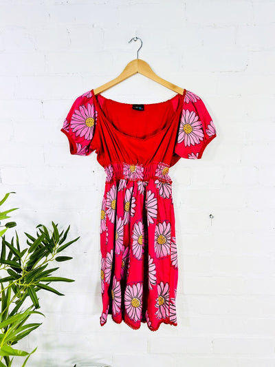Daisy Print Short Sleeve Short Dress