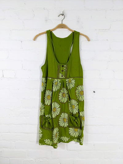 Daisy Print Short Sleeveless Dress