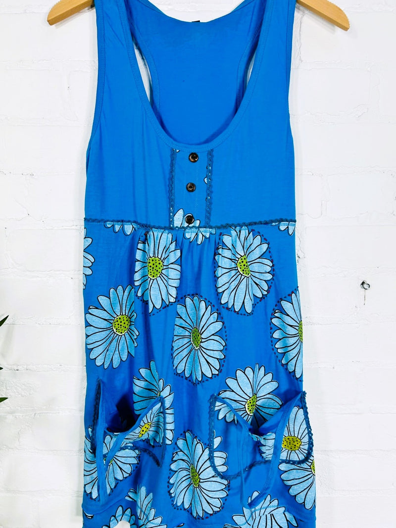 Daisy Print Short Sleeveless Dress
