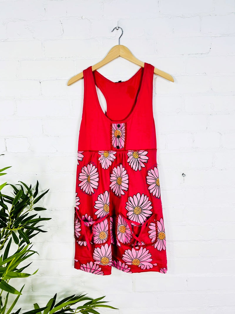 Daisy Print Short Sleeveless Dress