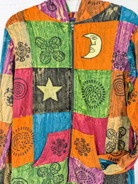 Patchwork Zip Hood Top