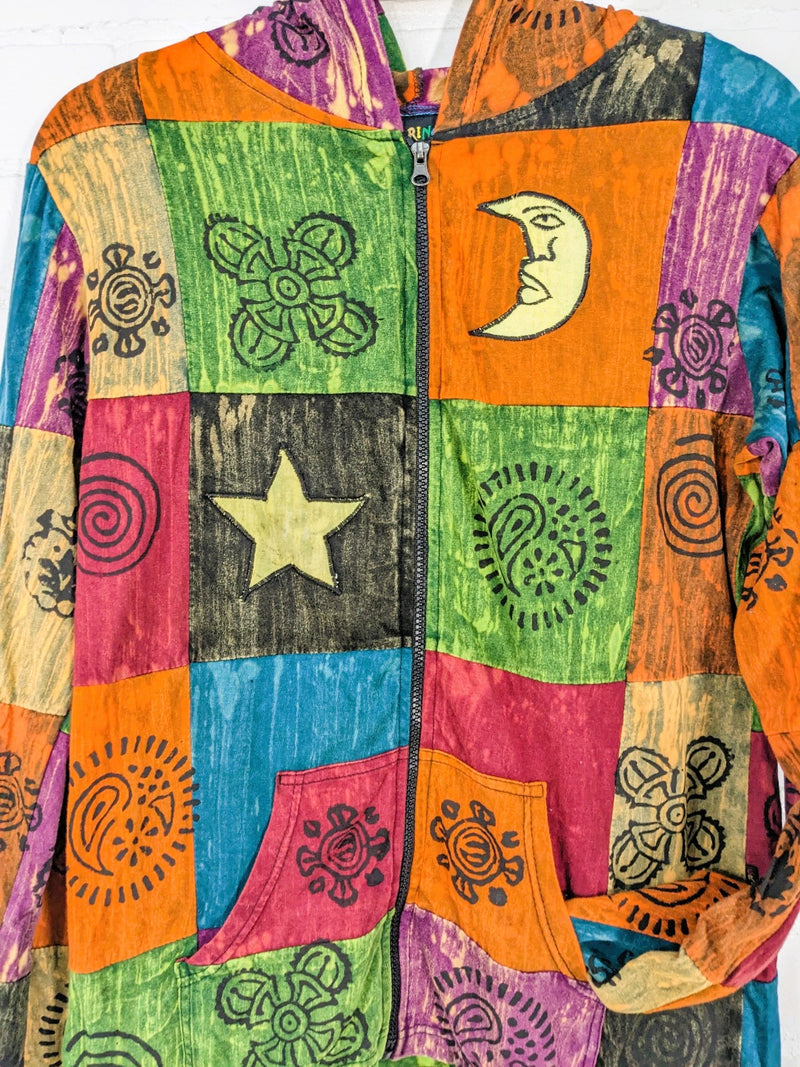 Patchwork Zip Hood Top
