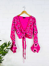 Long Flare Sleeve Tie Top
