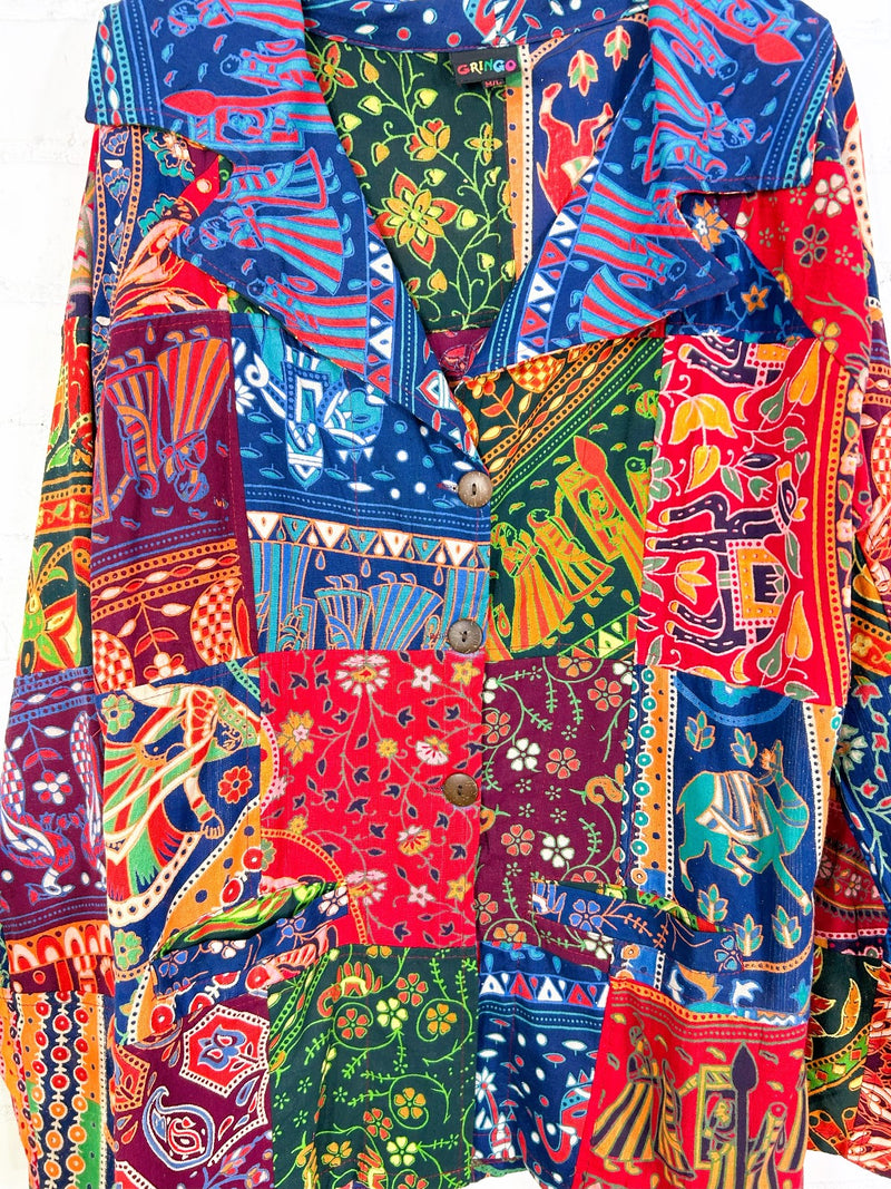 Multi Elephant Patch Unlined Button Jacket
