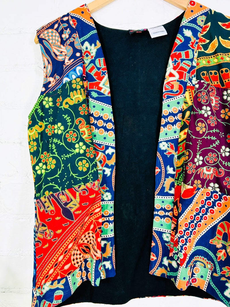Multi Elephant Patch Open Waistcoat