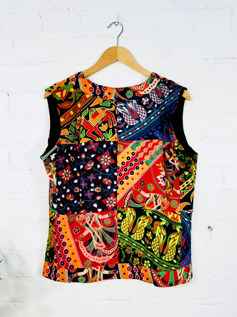 Multi Elephant Patch Open Waistcoat