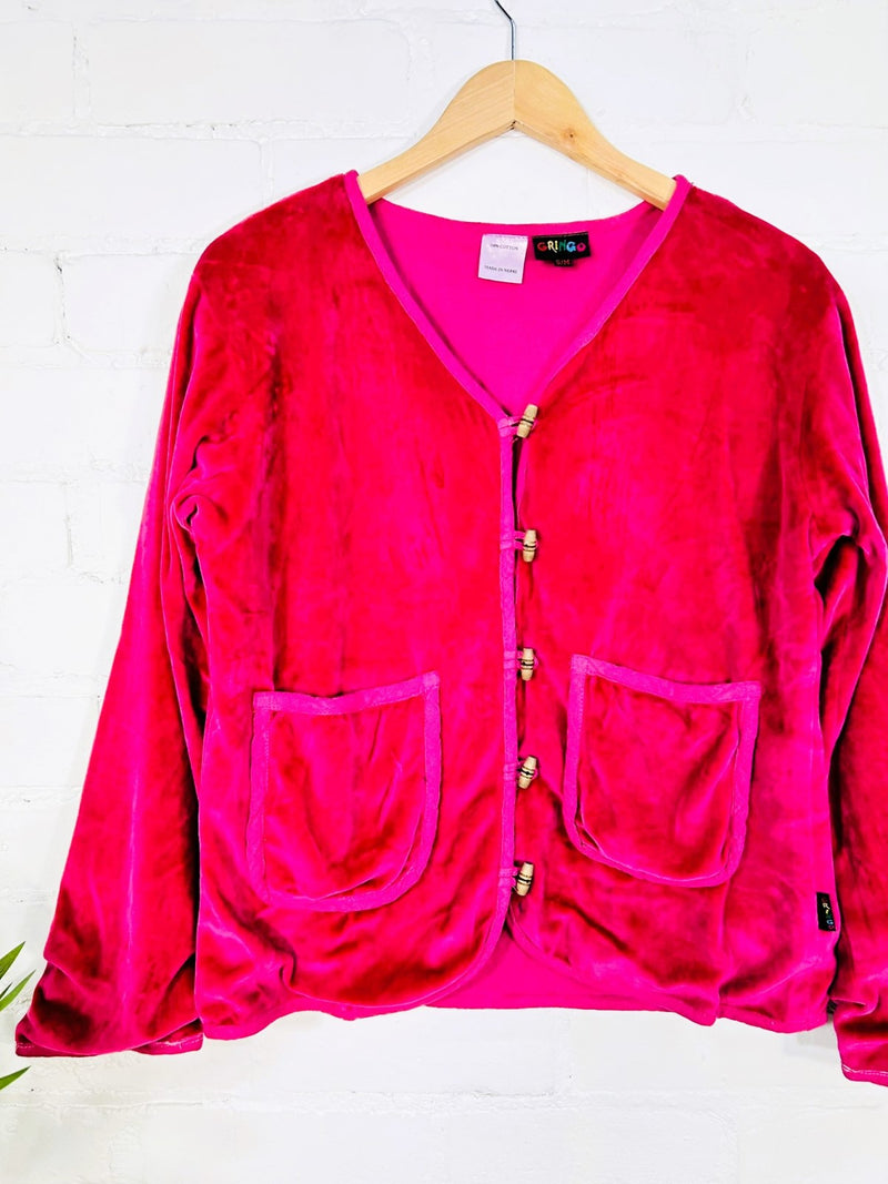 Velvet Long Sleeve Lined Toggle Jacket