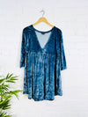 Velvet V Neck Long Sleeve Short Dress