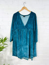 Velvet V Neck Long Sleeve Short Dress