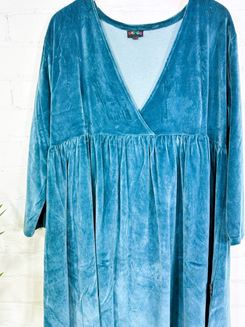 Velvet V Neck Long Sleeve Short Dress