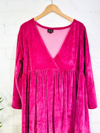 Velvet V Neck Long Sleeve Short Dress