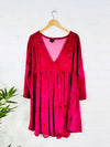 Velvet V Neck Long Sleeve Short Dress