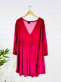 Velvet V Neck Long Sleeve Short Dress