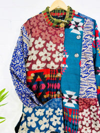 Multi Patchwork Long Lined Button Coat