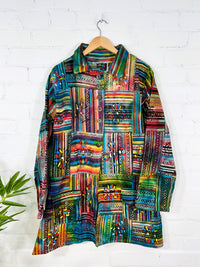 Gheri Patchwork LadieLong Buttoned Unlined Coat