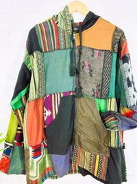 Multi Patchwork Unlined Hooded Zip Top