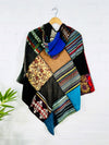 Multi Patchwork Hooded V Shape Poncho
