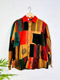 Patchwork Full Button Collar Shirt
