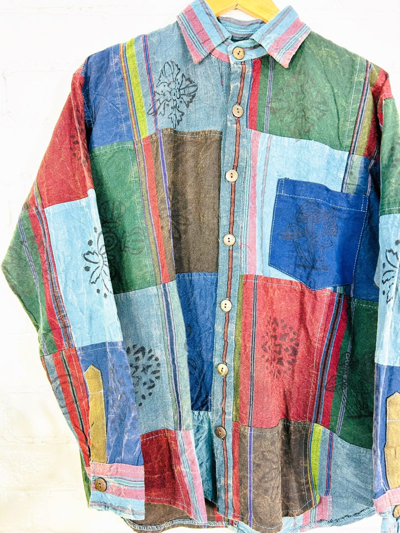 Patchwork Full Button Collar Shirt