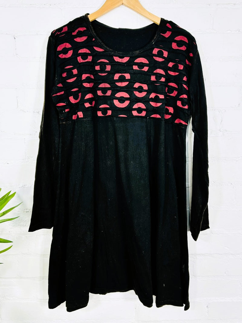 Circle Print Long Sleeve Short Dress