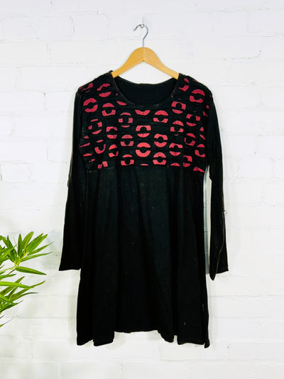 Circle Print Long Sleeve Short Dress