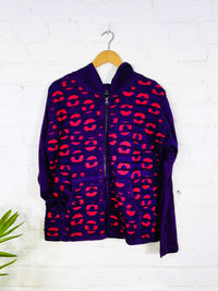 Circle Print Zip Hood Top