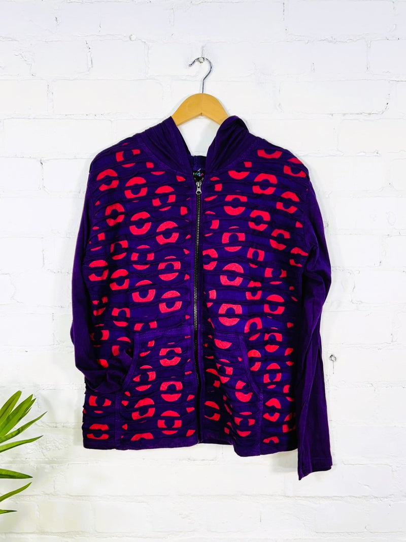Circle Print Zip Hood Top
