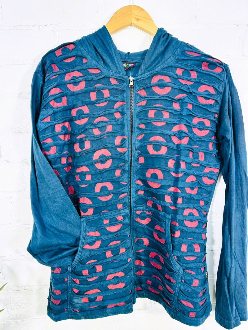 Circle Print Zip Hood Top