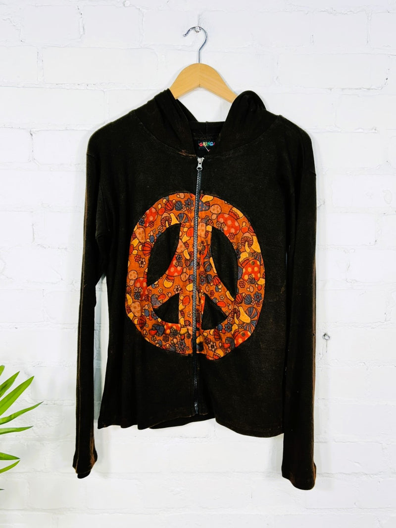 Peace Symbol Zip Hood Top